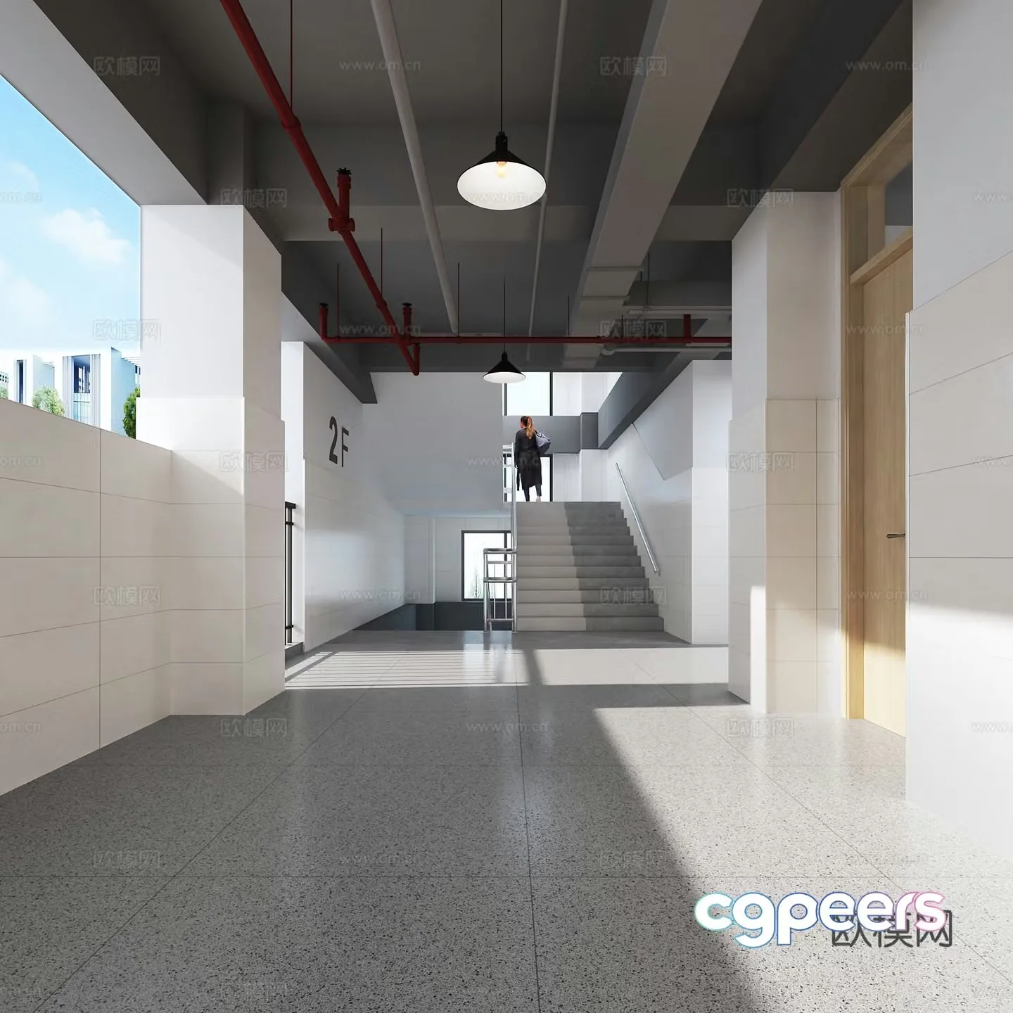School Corridor Classroom Corridor Aisle Stairwell 3D Model