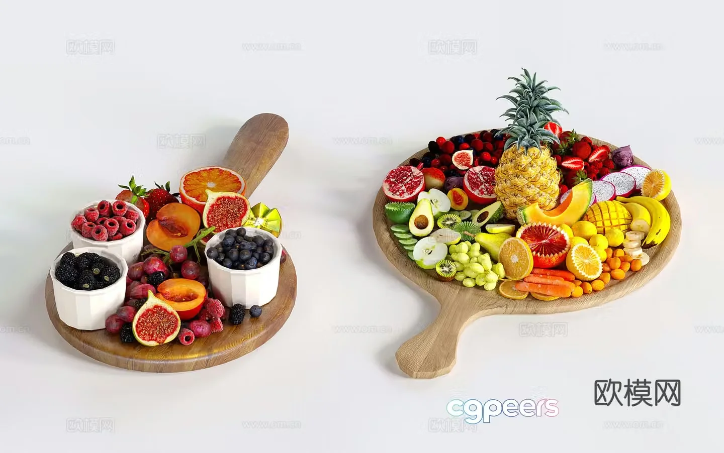 Fruit platter pineapple banana 3d model