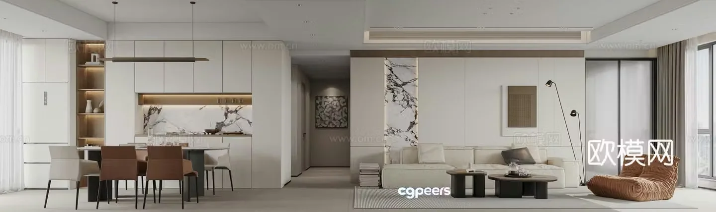 Modern living and dining room 3d model