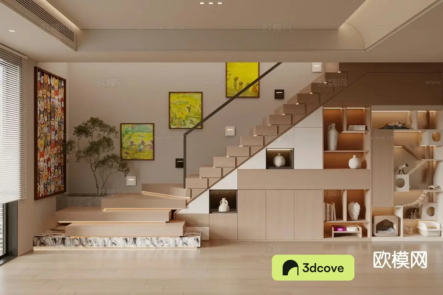 Modern staircase cabinet cat climbing frame