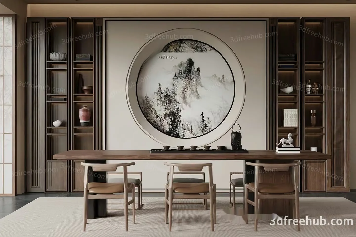 Modern Asian-Inspired Dining Room 3D Model – 22572 – VRAY Render