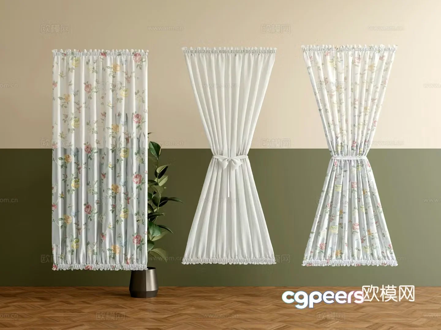 French hanging curtain partition curtain gauze door curtain 3D model