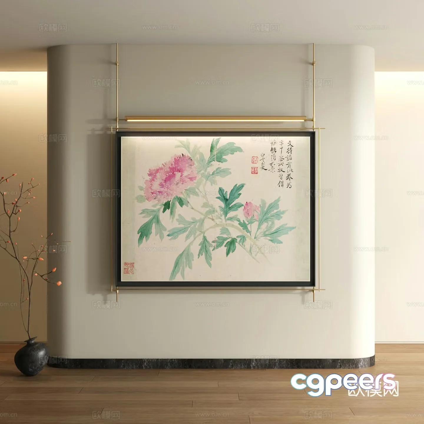 Song style decorative painting New Chinese style landscape painting 3D model