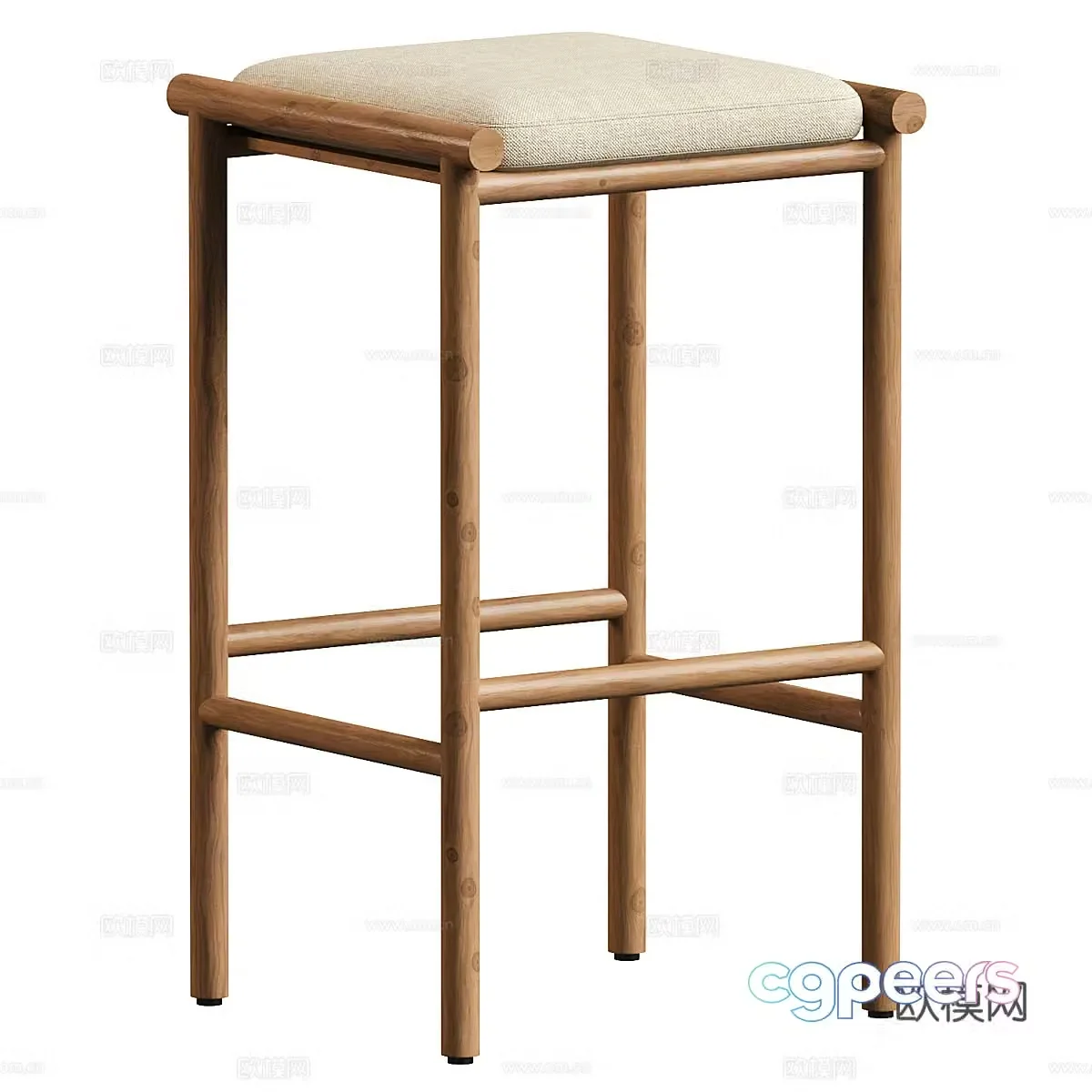 New Chinese style medieval wooden bar stool 3D model