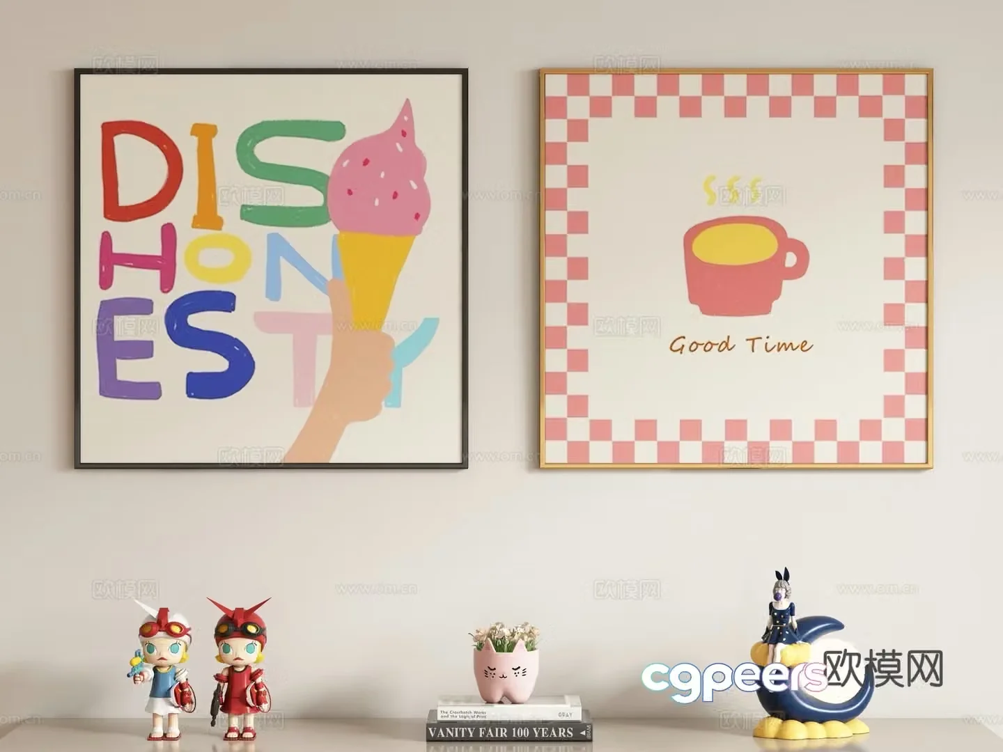 Creamy style children’s decorative painting hanging painting 3d model