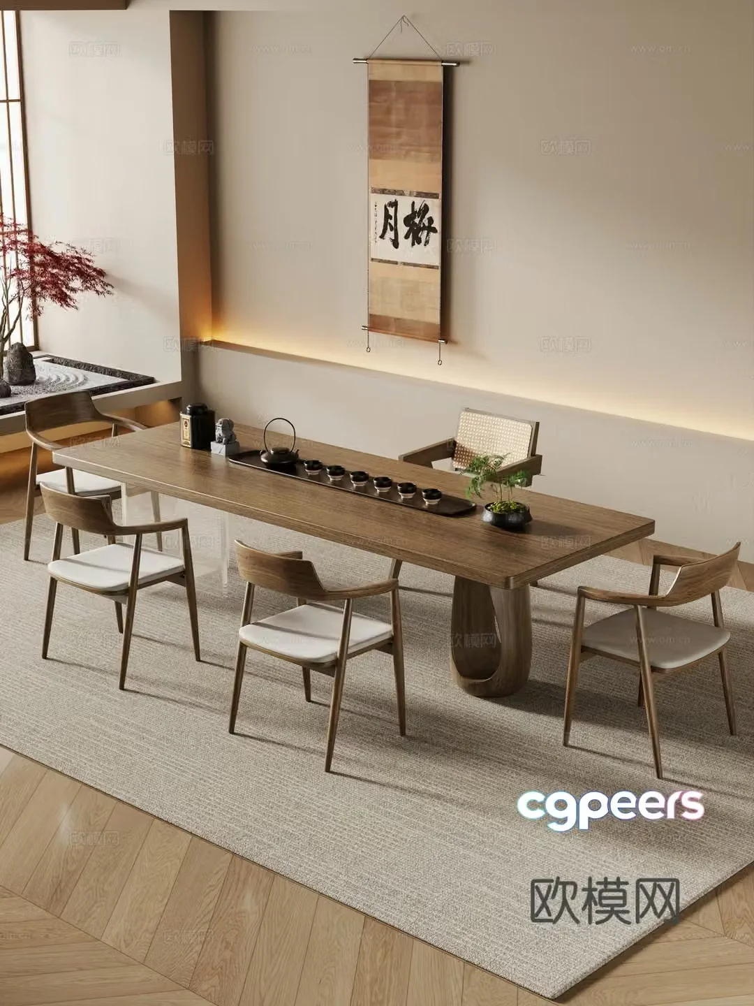 Creamy large plate table tea table and chair combination tea table tea table tea room tea table balcony tea table 3D model