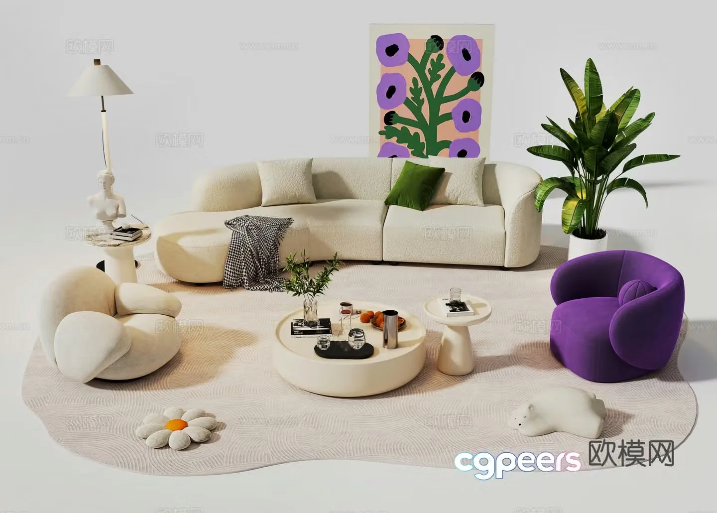 Creamy wind combination sofa 3d model