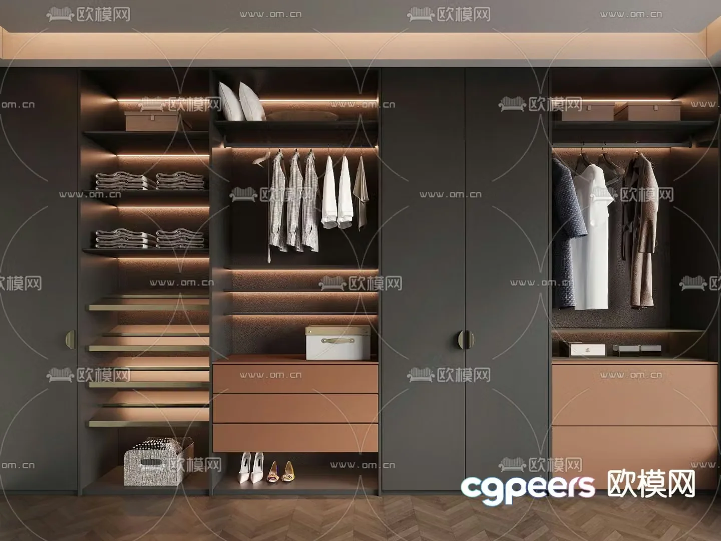 Modern wardrobe doorless wardrobe 3d model