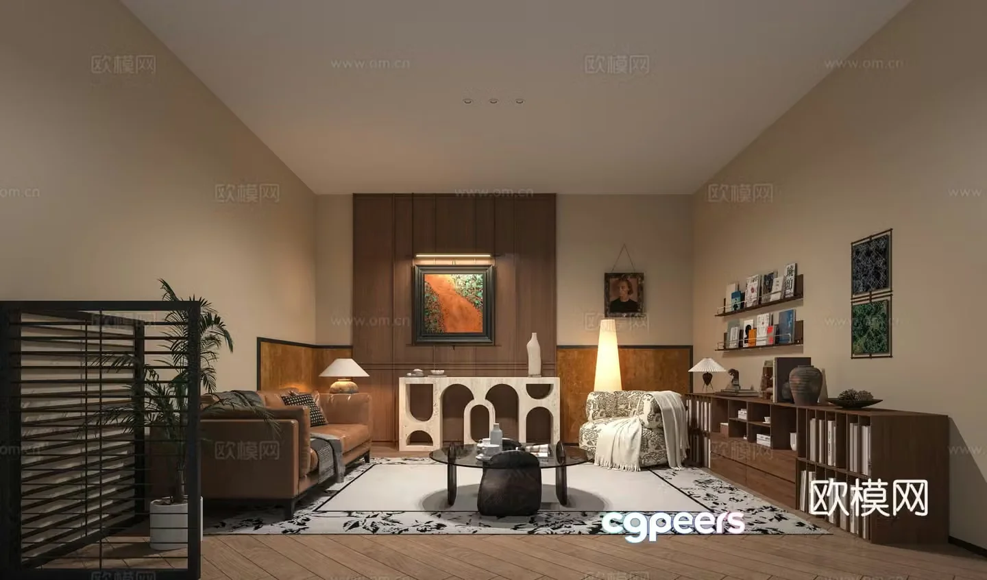 Middle style silence mixed style living room living room 3d model 3d model