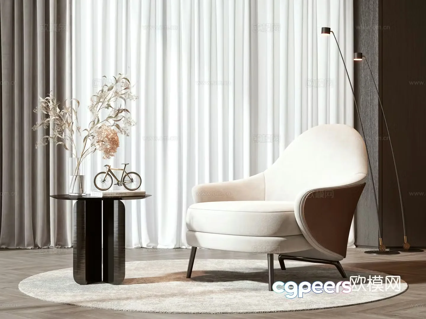 Simple European leisure chair coffee table combination 3D model