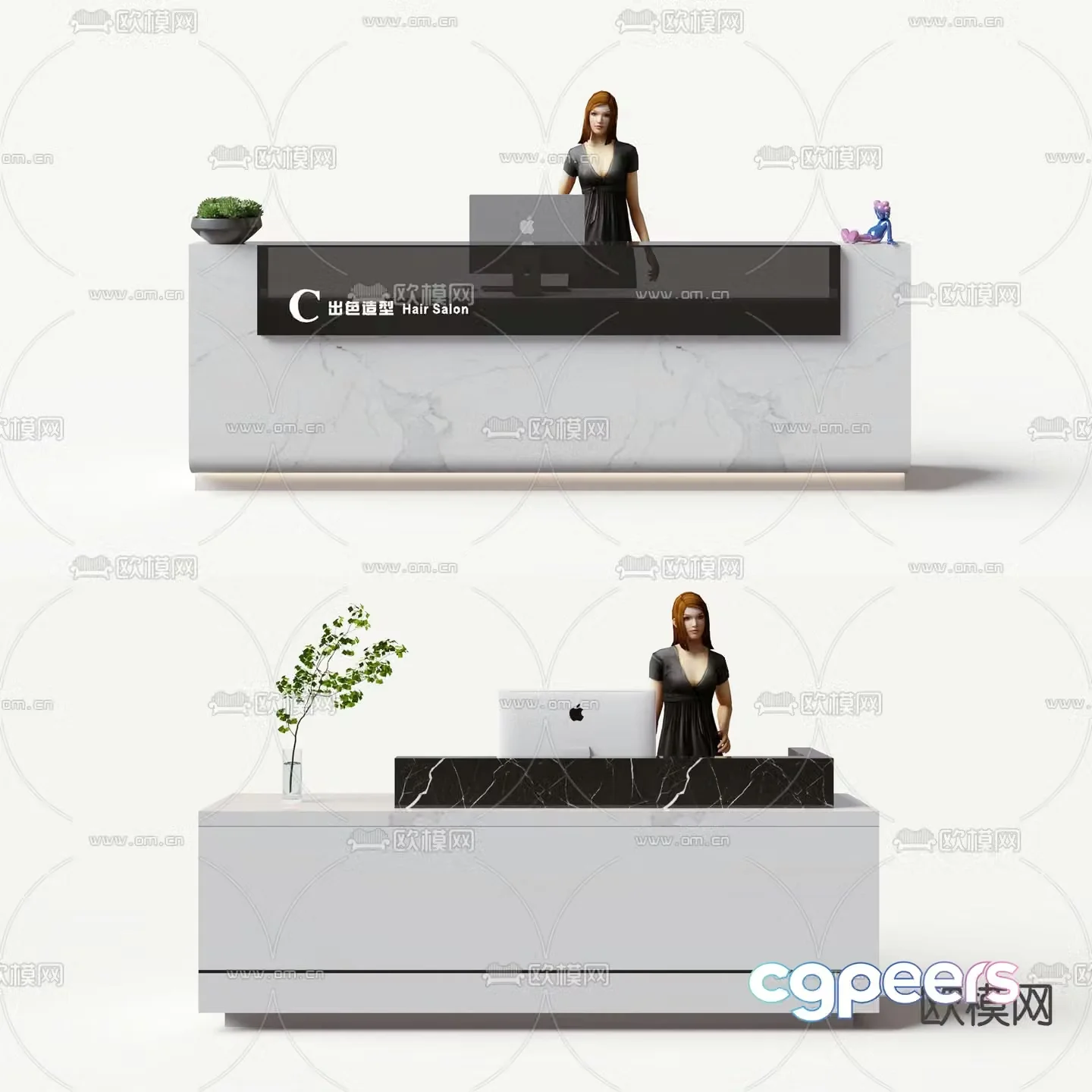 Front desk reception desk cashier 3d model