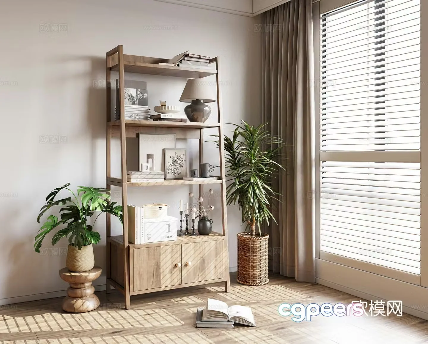 Bookshelf flower shelf shelf cabinet 3d model