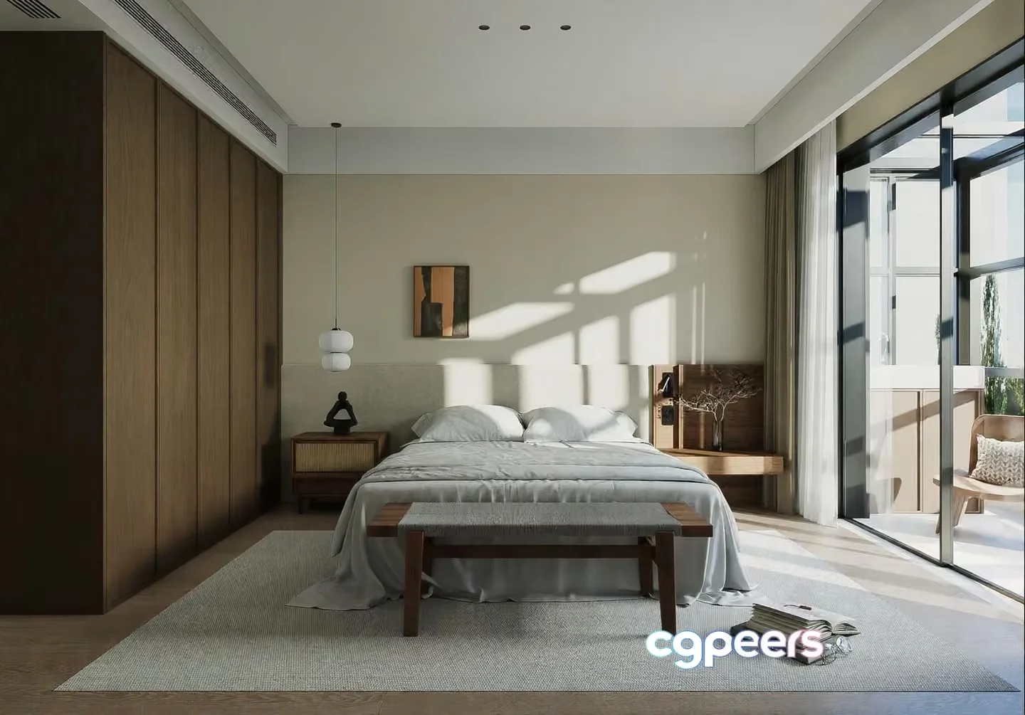Modern Minimalist Bedroom 3D Model – 7707 – VRAY Render
