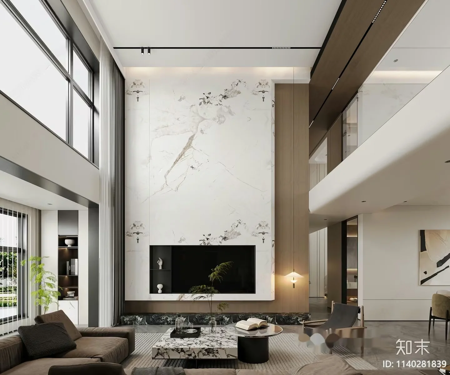 Modern High-Ceilinged Living Room 3D Model – 10628 – VRAY Render