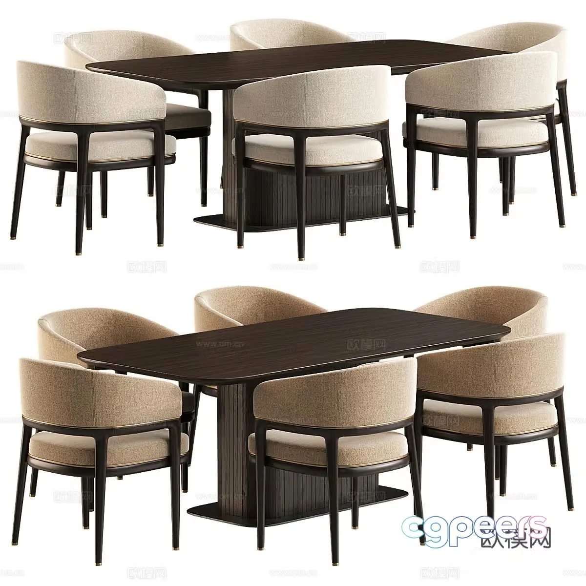 New Chinese dining table and chairs 3d model