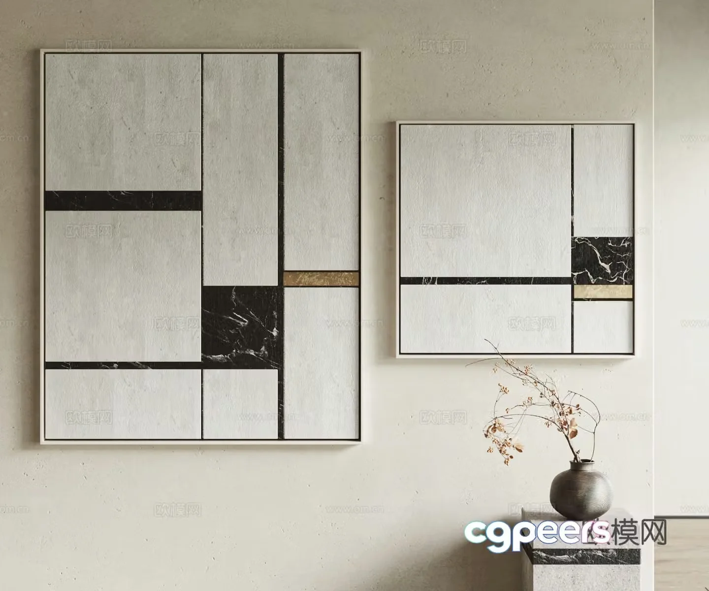 Modern hanging painting combination 3D model