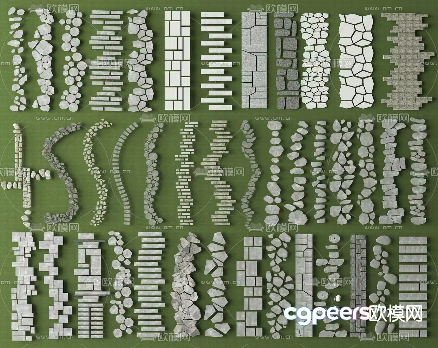 Chinese Tingbu bluestone road garden road pavement 3D model