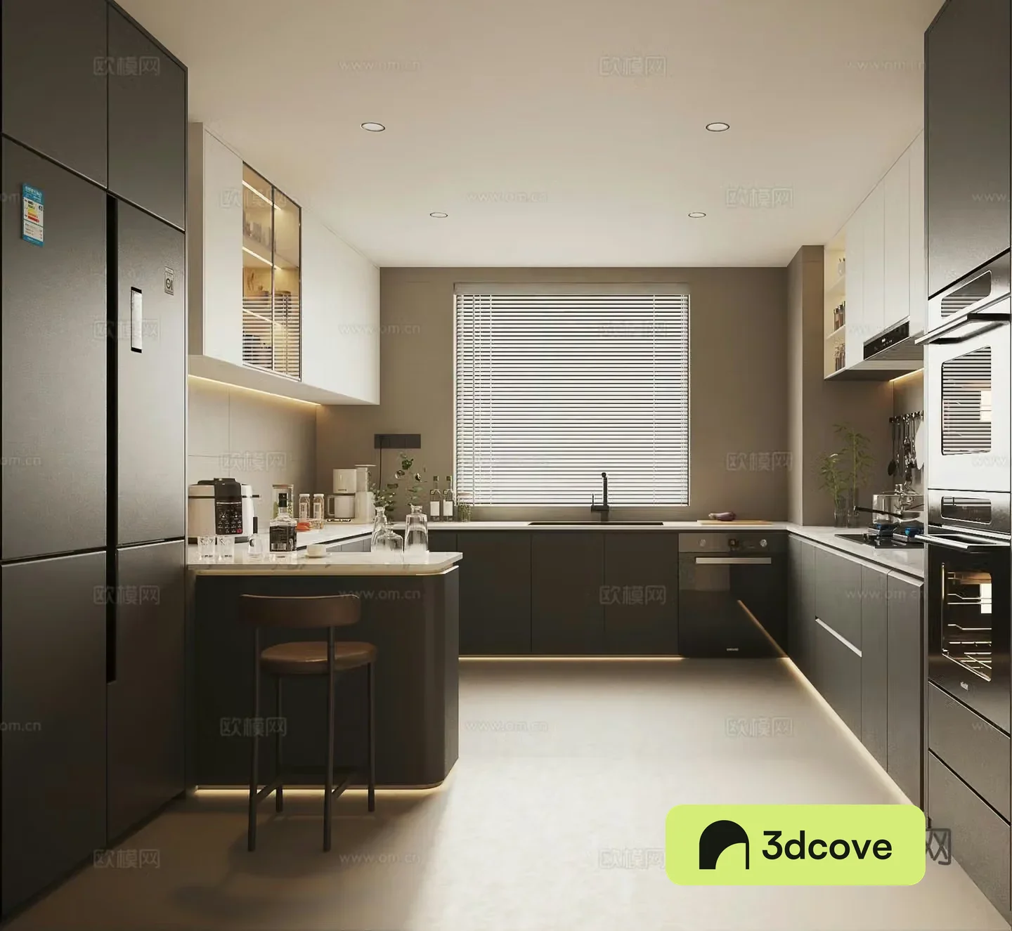 Italian kitchen Italian open kitchen Bar kitchen Modern kitchen Black and white gray kitchen
