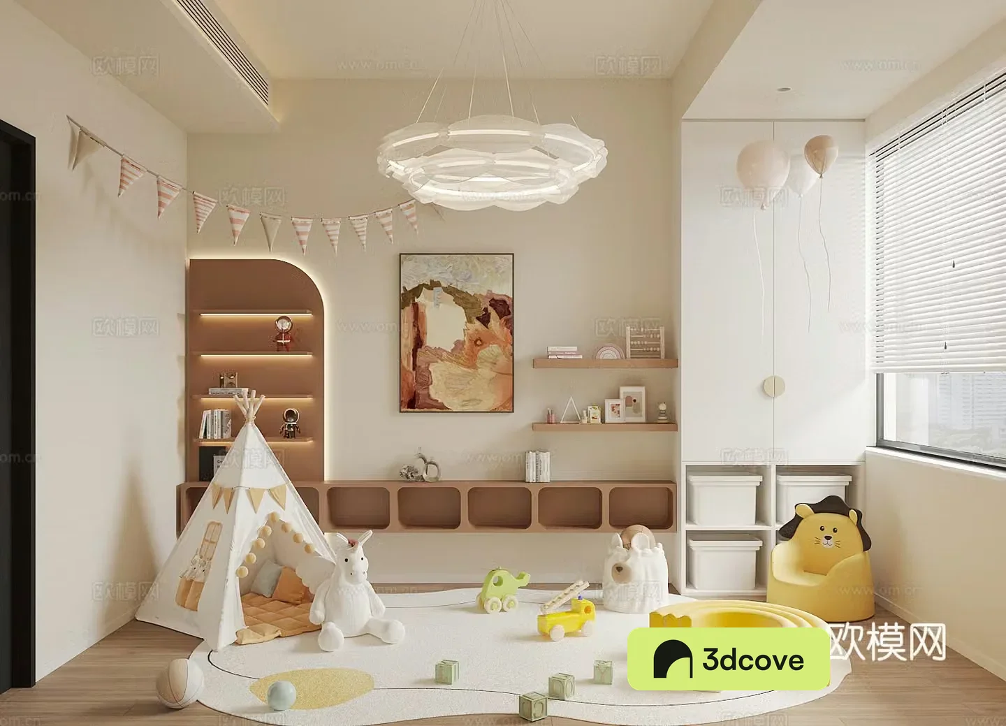 Modern children’s entertainment room Plush toys Children’s entertainment equipment Children’s toy room Children’s room
