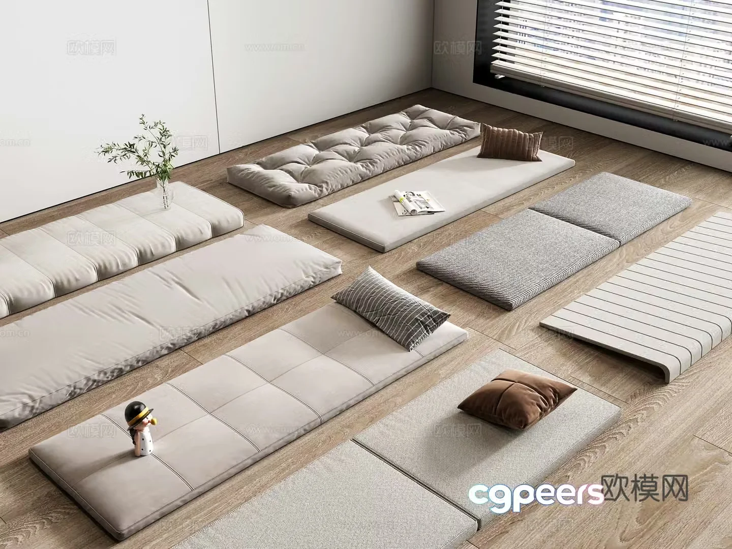 Bay window cushion seat cushion sofa cushion pillow 3D model
