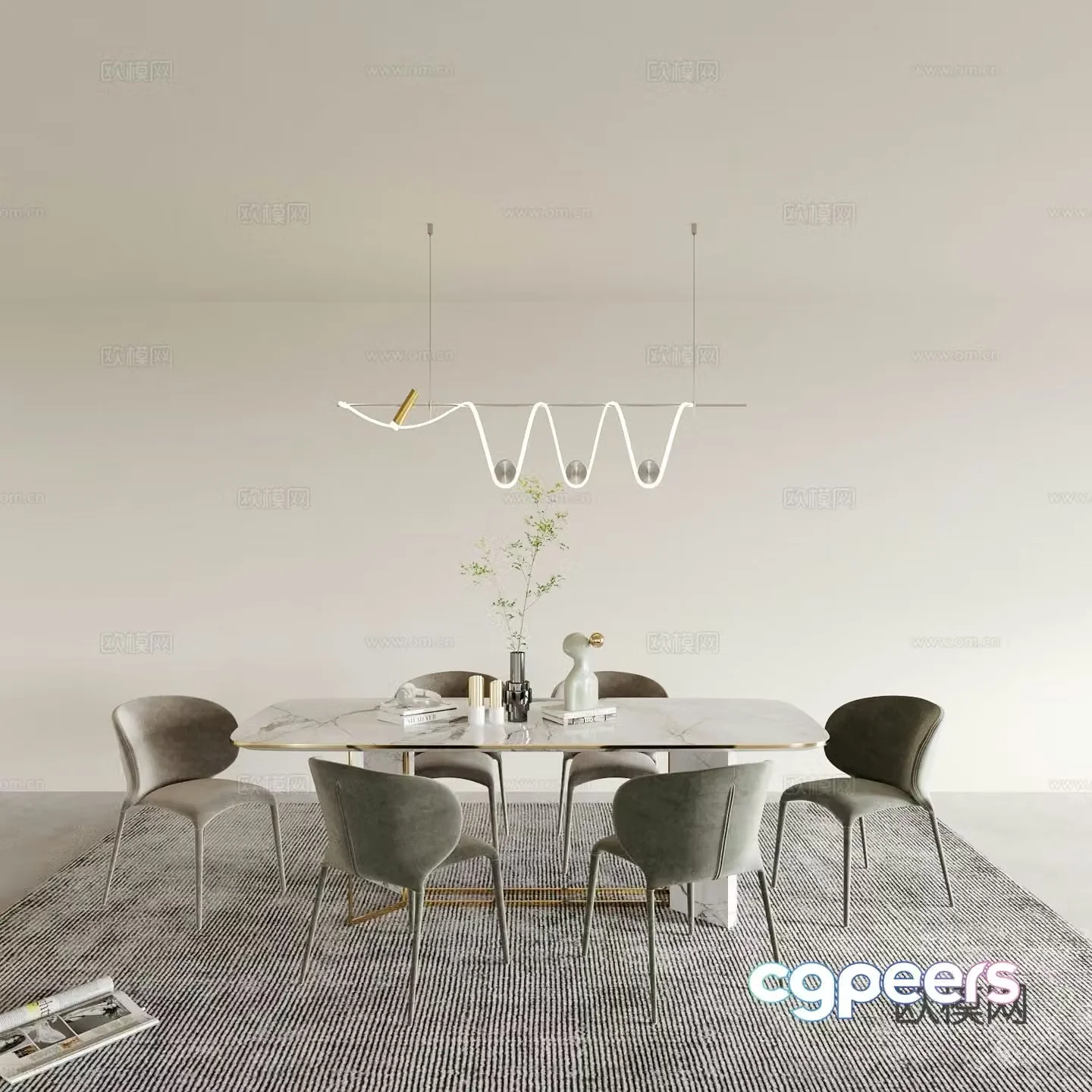 Modern dining table and chairs 3d model