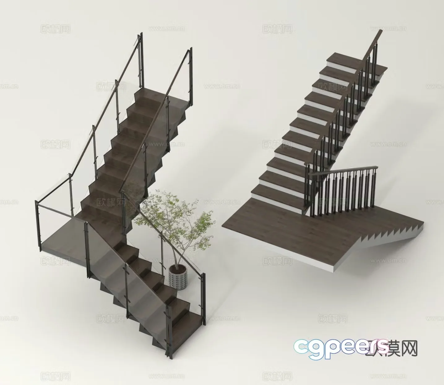 Handrail Stairs Glass Stairs Corner Stairs 3D Model