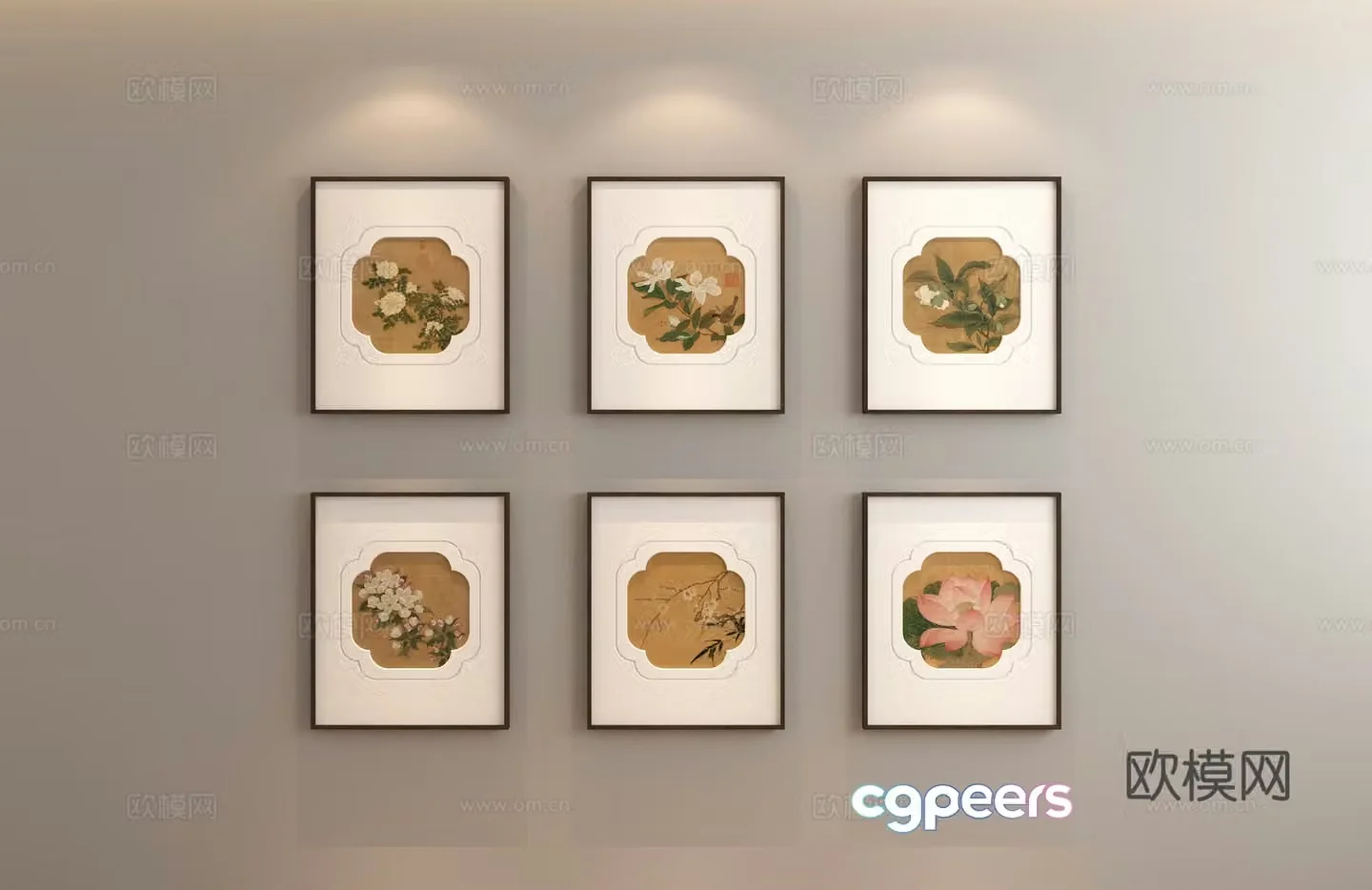 New Chinese style hanging paintings Song style aesthetic hanging paintings Chinese style combination paintings 3D model