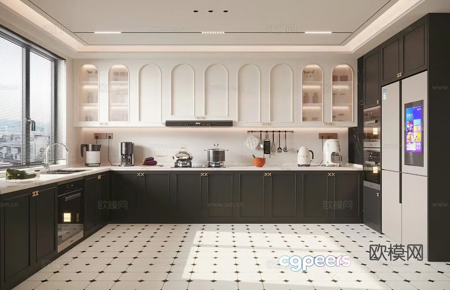 French retro style kitchen cabinet kitchen appliances 3d model