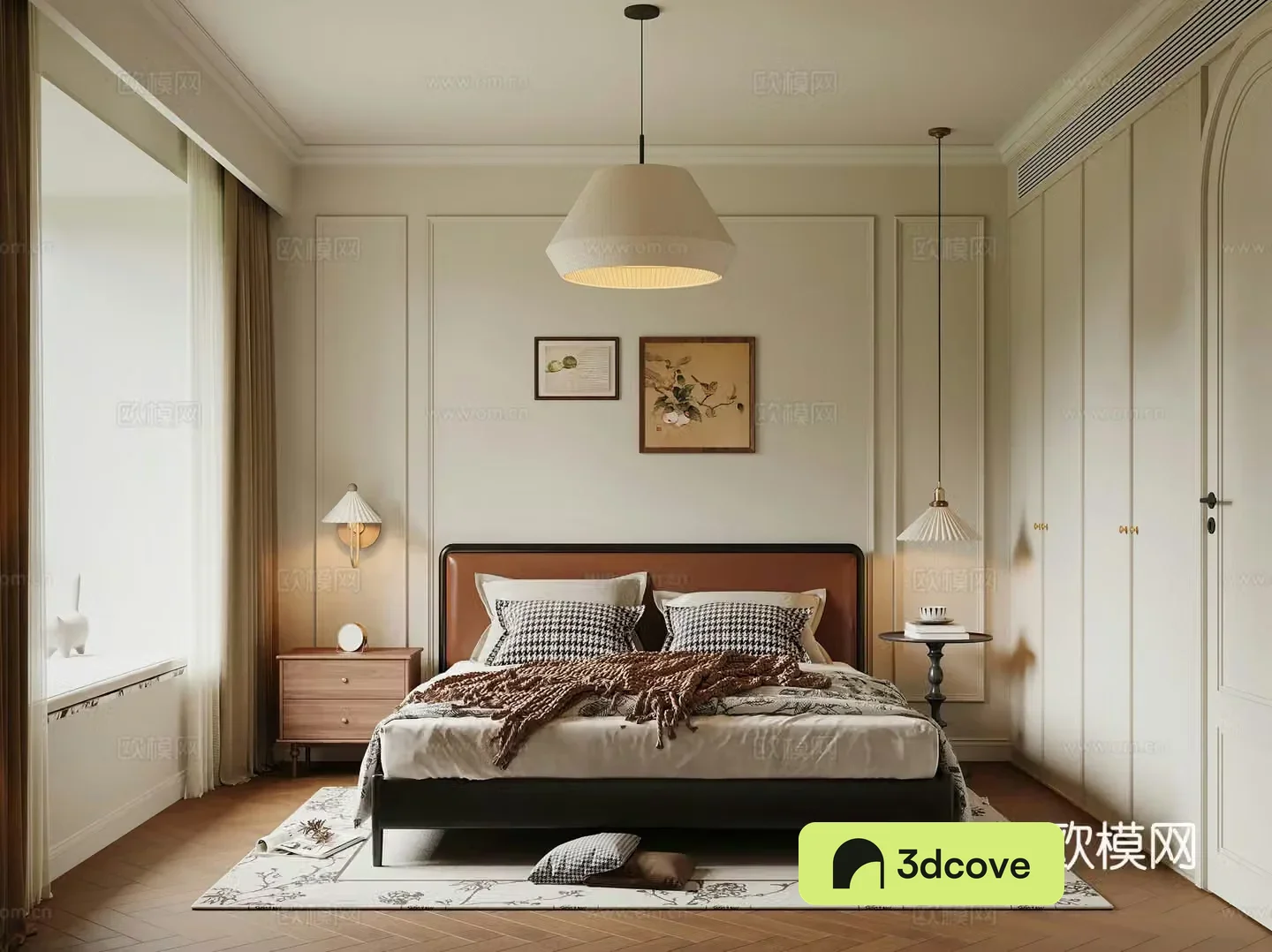 Middle style bedroom French style bedroom retro bedroom creamy style wabi Saliva bedroom B&B 3D model