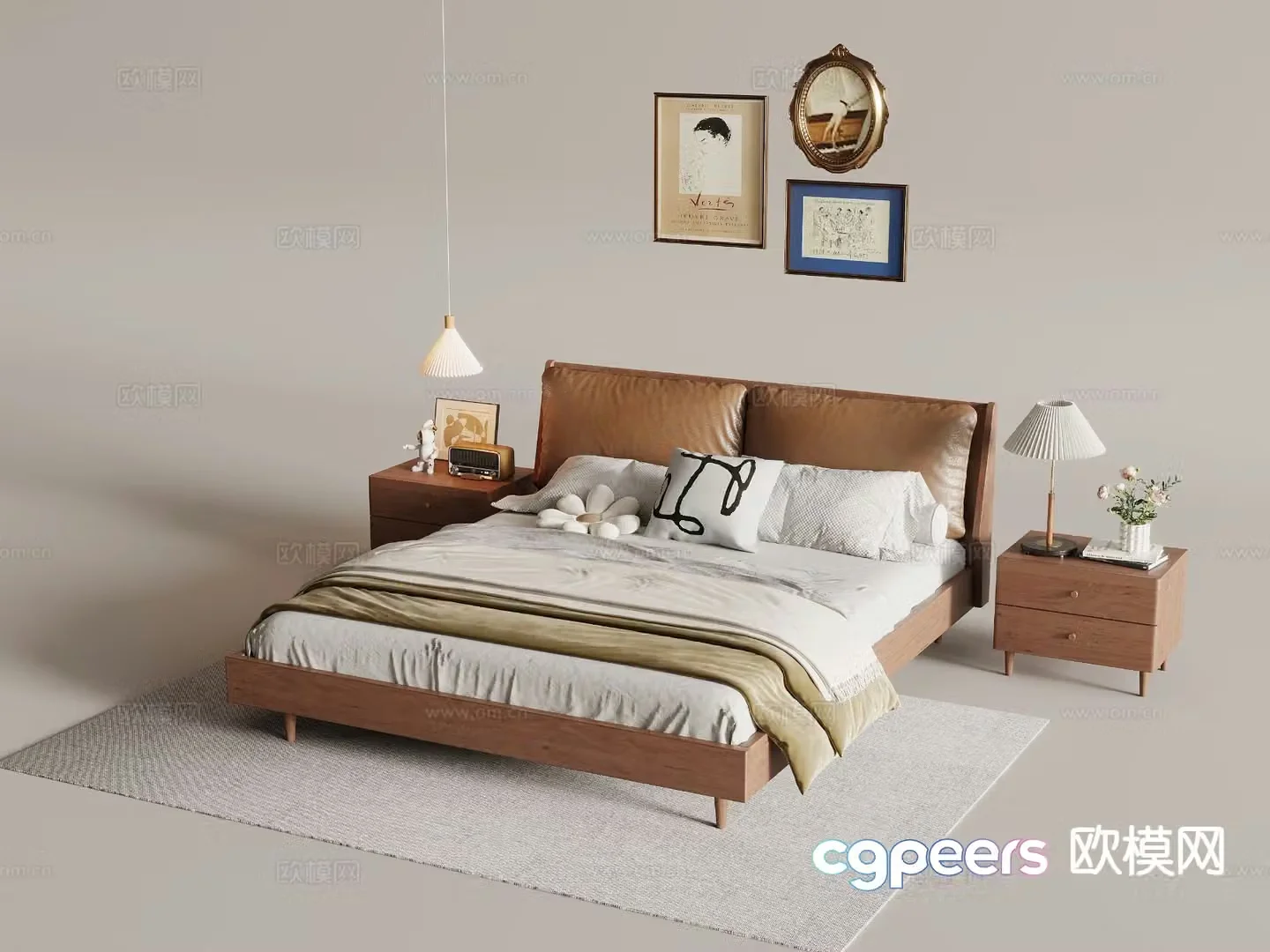 Medieval style double bed 3d model