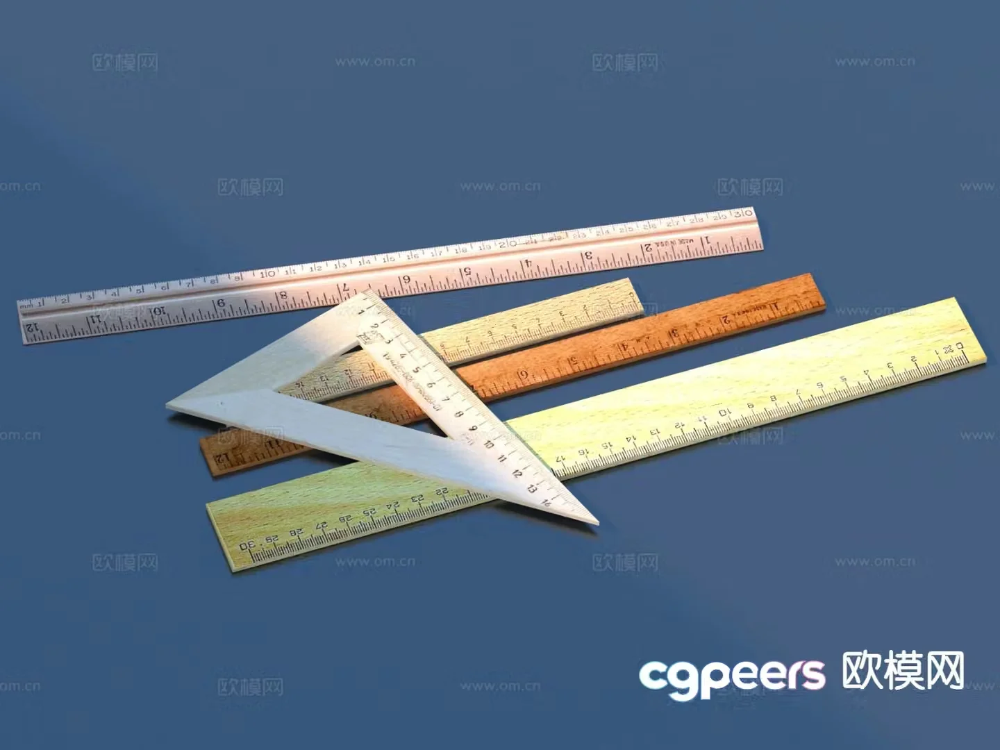 ruler wooden ruler triangle ruler 3d model