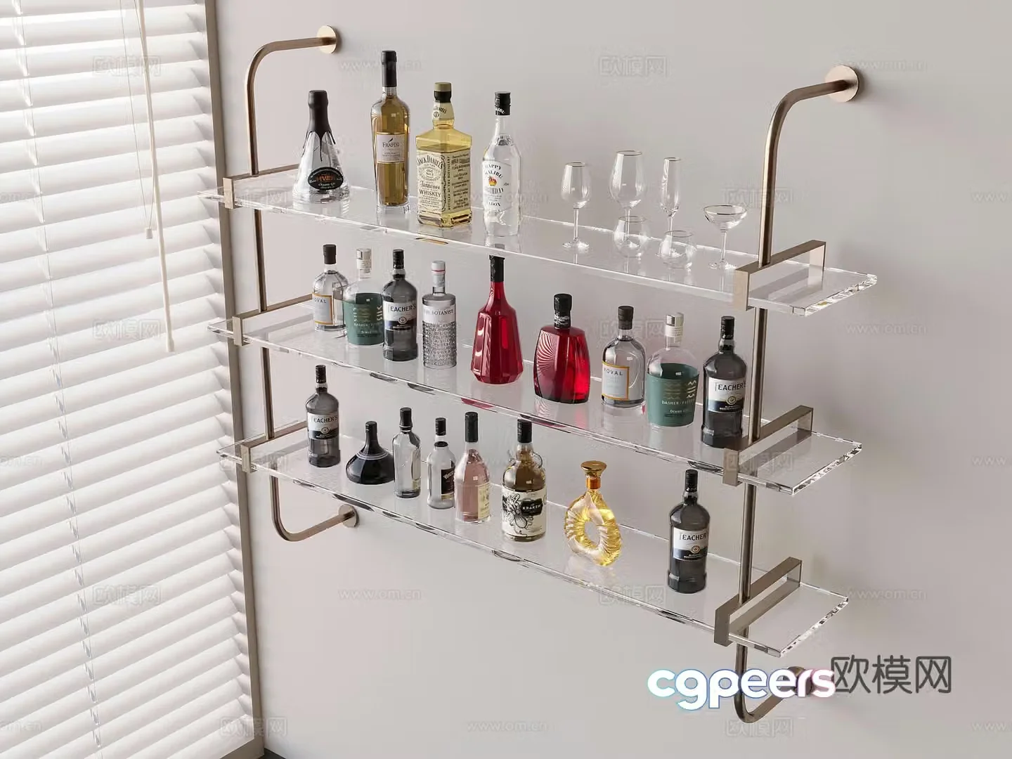 Metal wall hanging wine rack Acrylic wine rack Red wine wine bottle wine glass 3D model