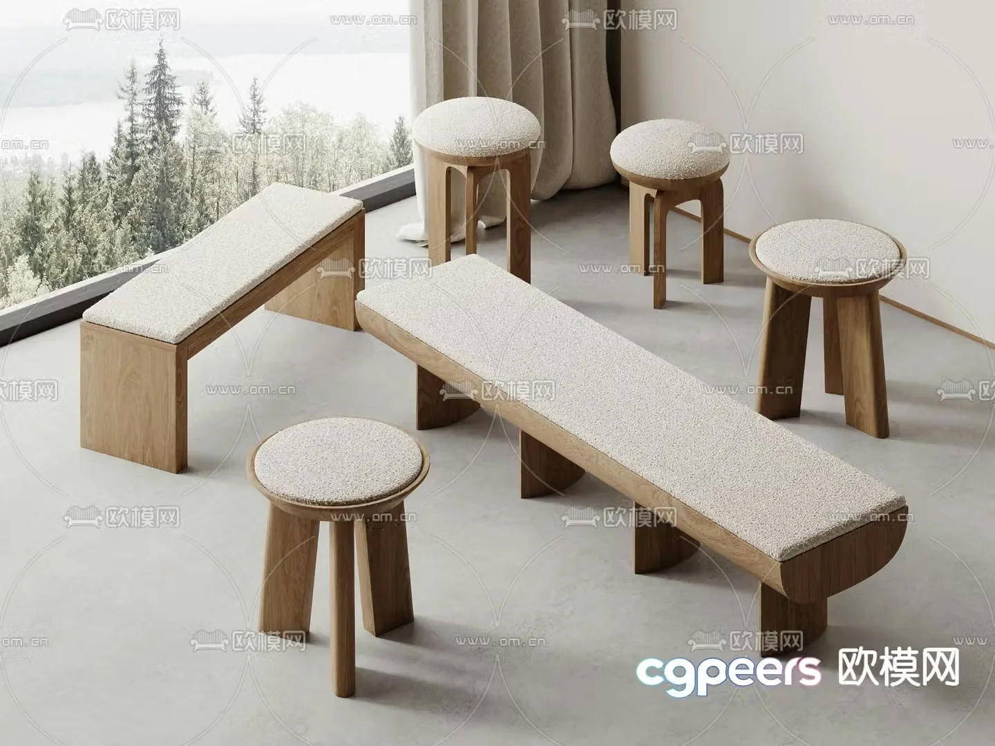 Wabi-sabi stool sofa stool round stool low stool 3D model