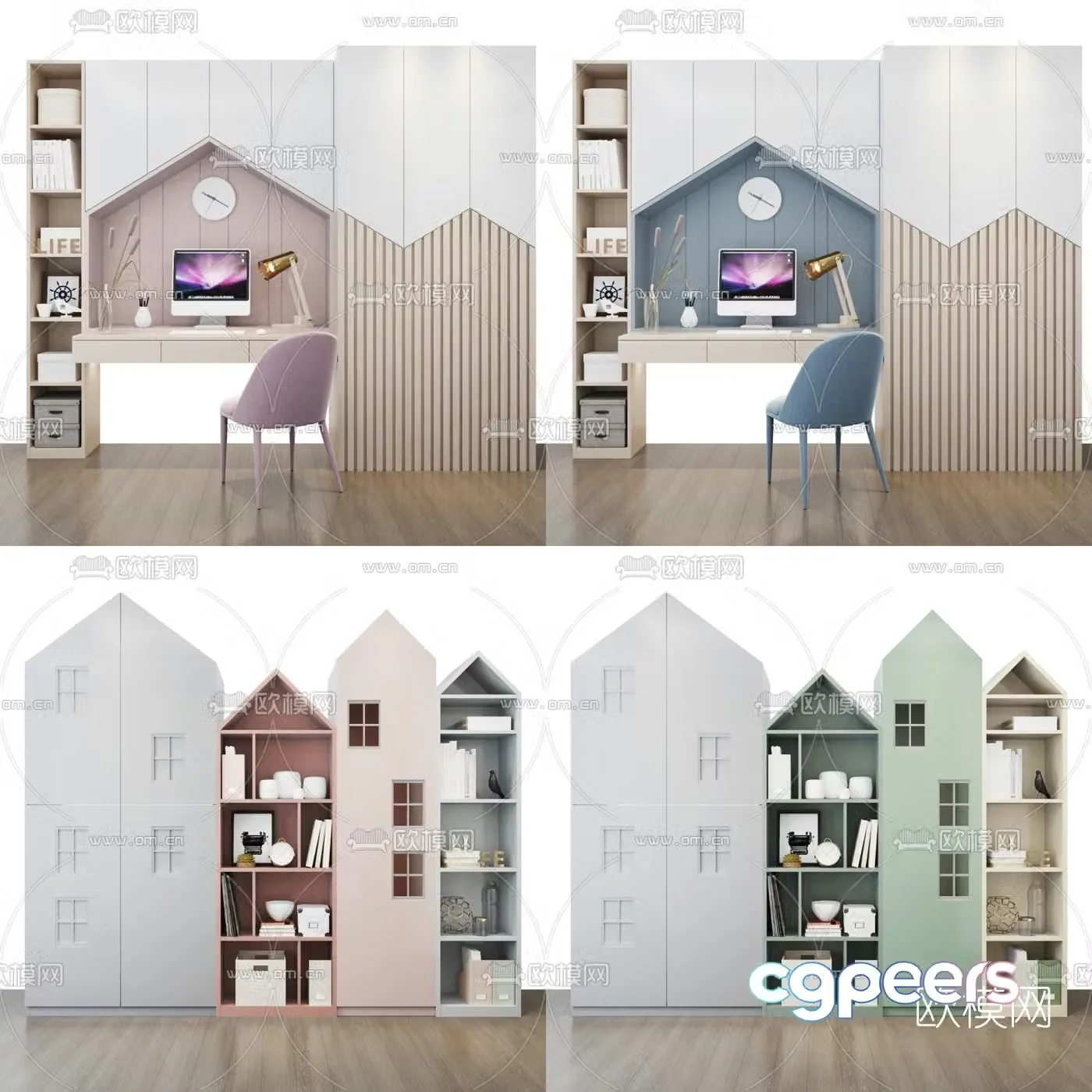 Nordic children’s desk bookcase 3d model