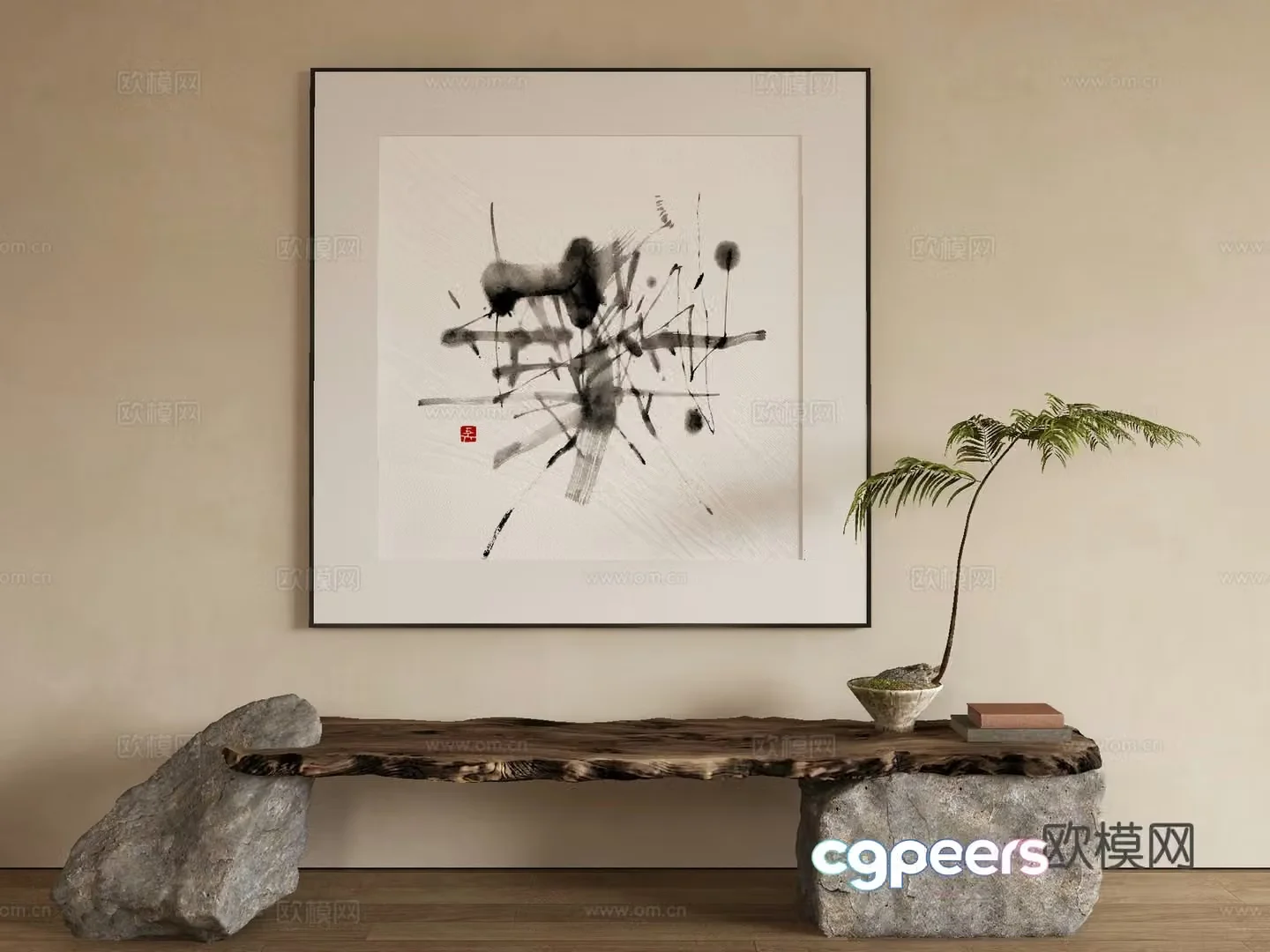 New Chinese texture painting decorative painting 3D model