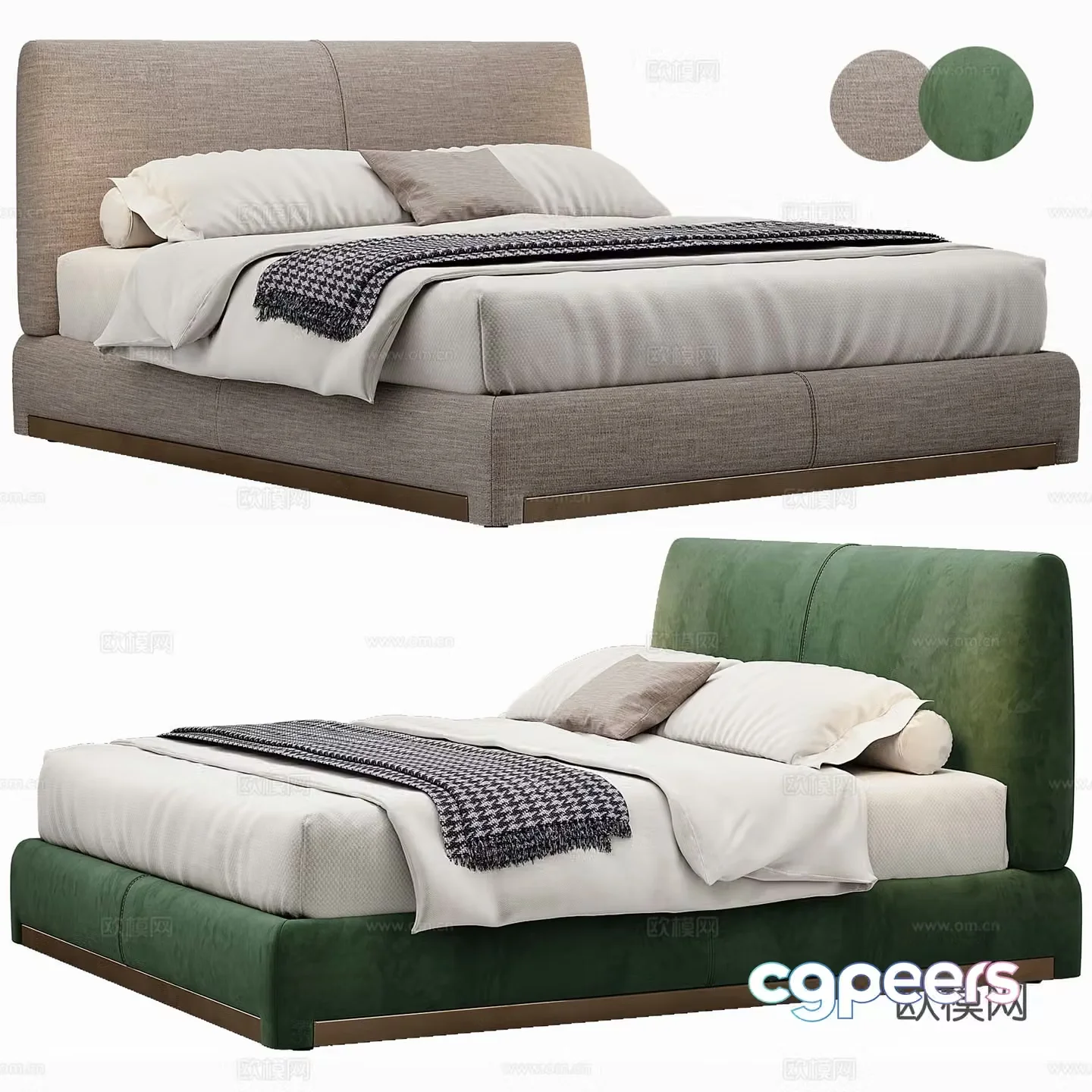 Modern fabric double bed bedding mattress pillow 3d model