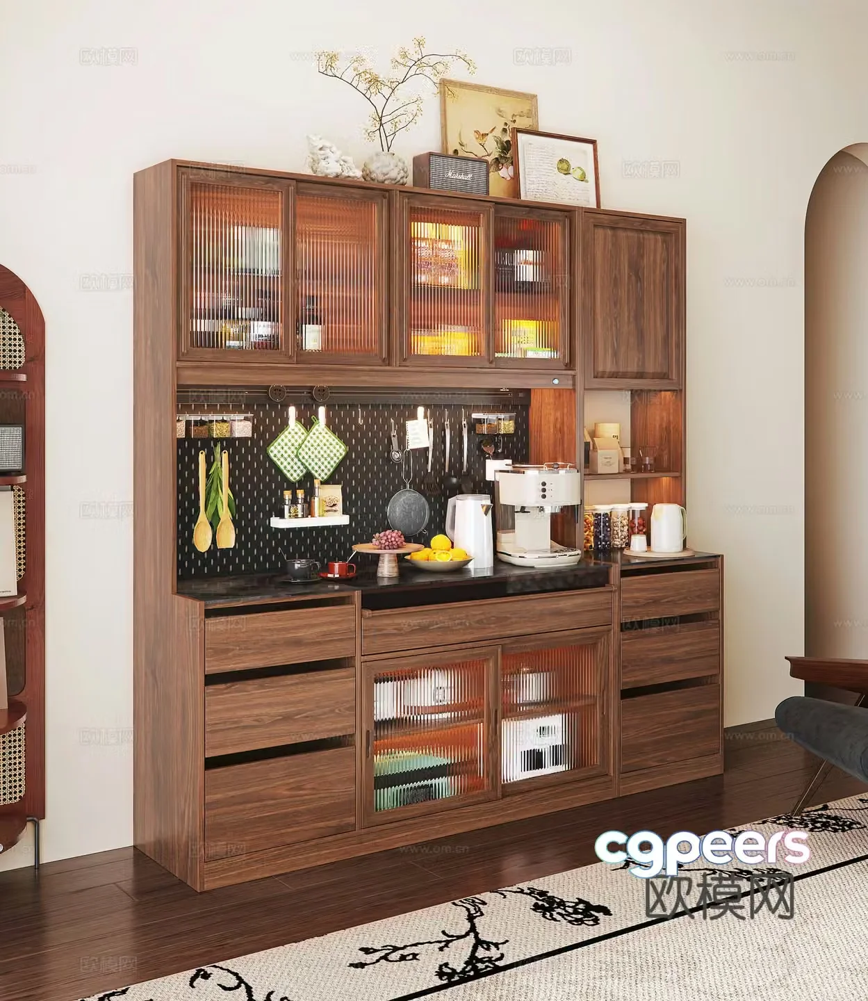 Middle -aged Wind Counter Cabinet 3D Model