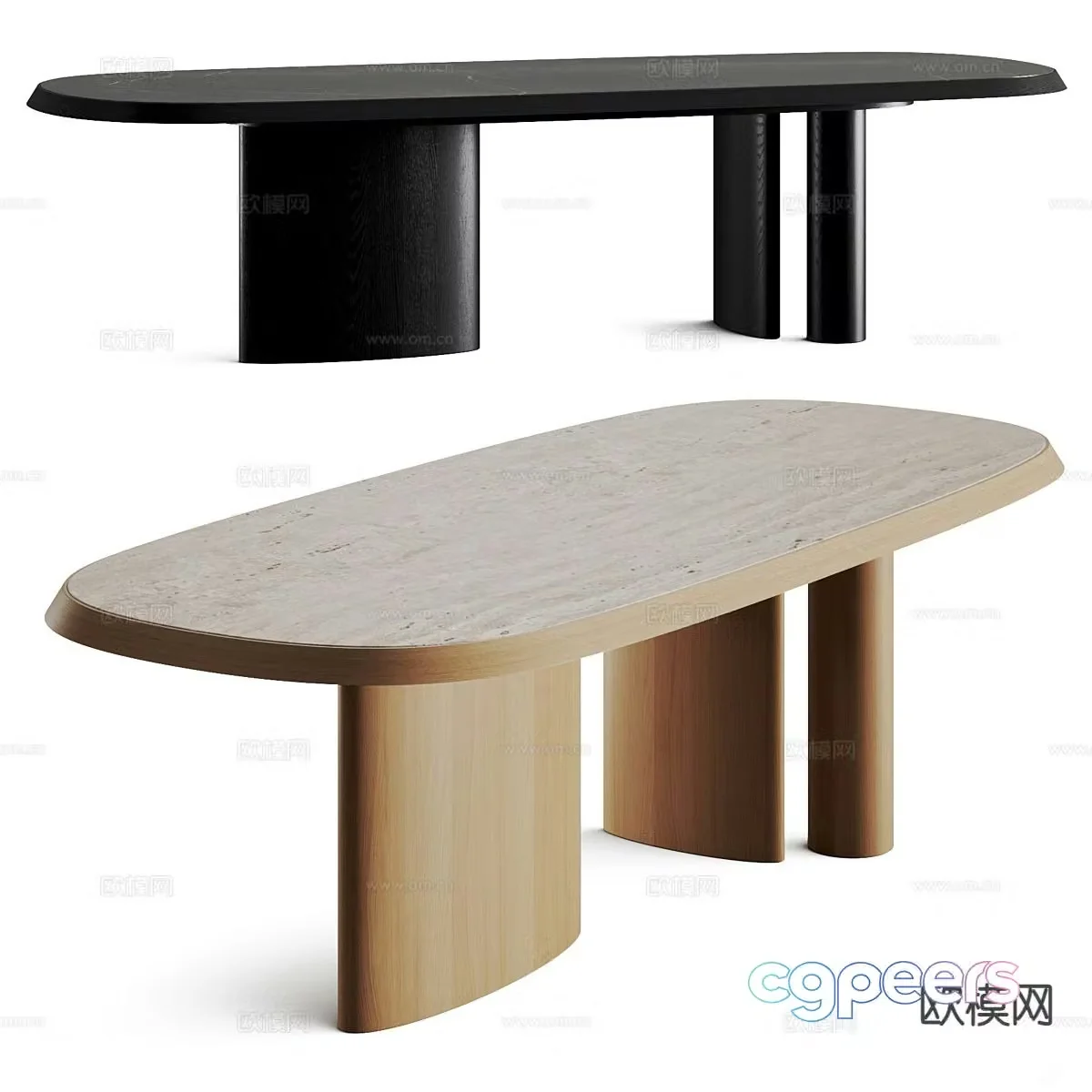 Modern dining table oval long table 3d model