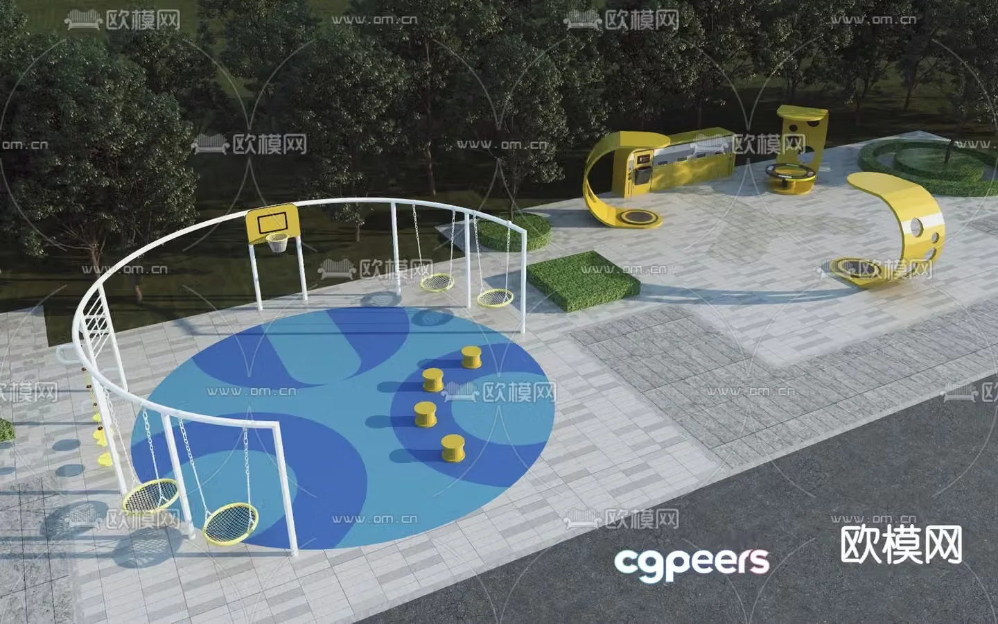 Modern business movement park landscape 3d model
