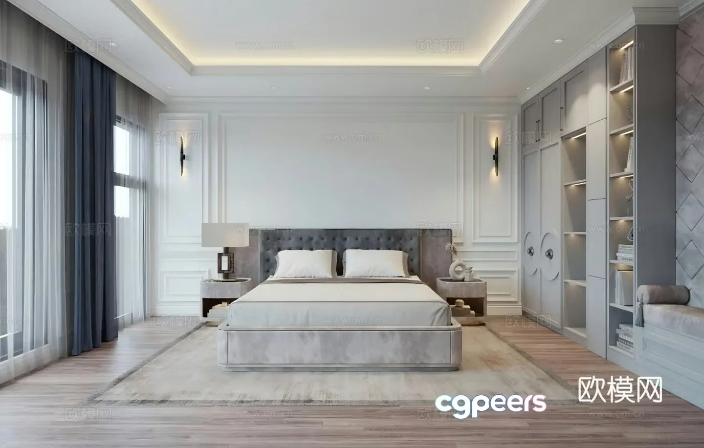 Simple European master bedroom French bedroom Simple European TV cabinet French wardrobe Dressing table 3D model