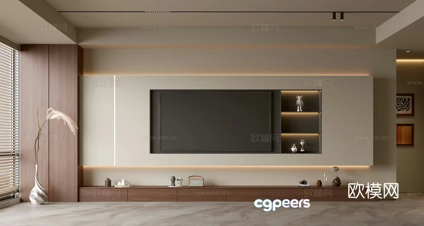Wasabi Middle Style TV Background TV Cabinet Song style TV Background Wall Wasabi Life Room Ornament 3D Model
