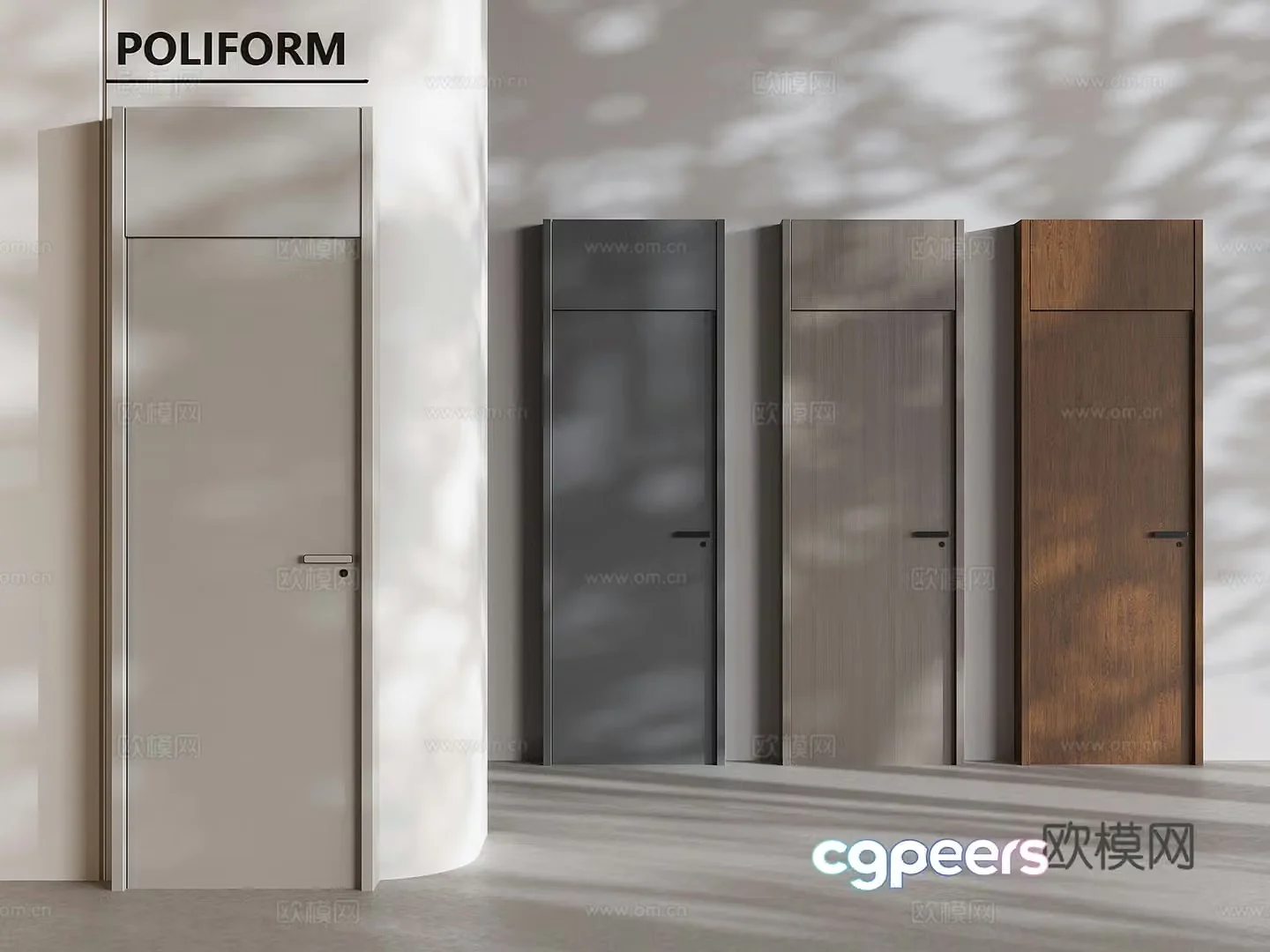 Medium style solid wood swing door modern 3D model