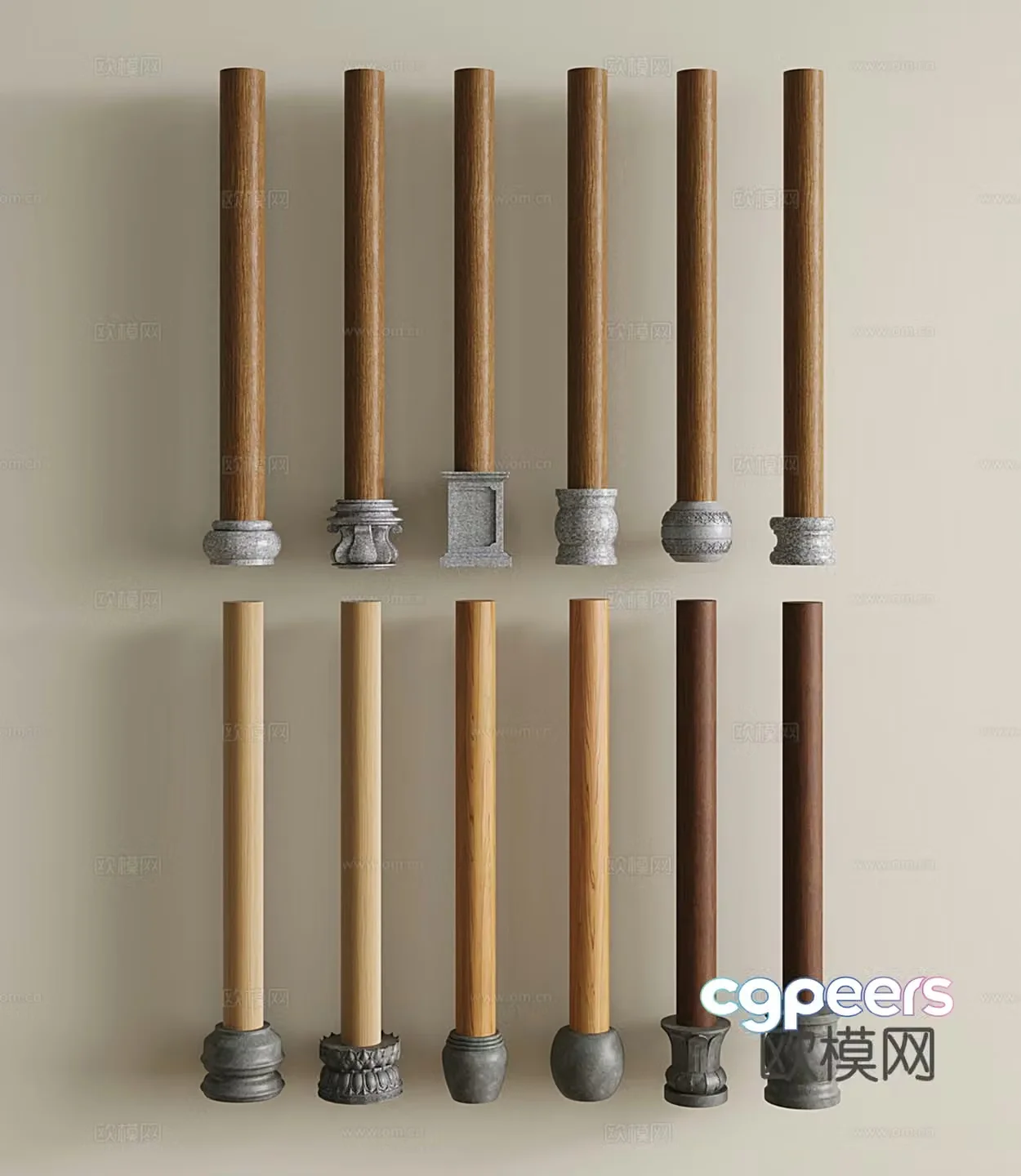 New Chinese column Chinese stone column piers Wooden column 3D model