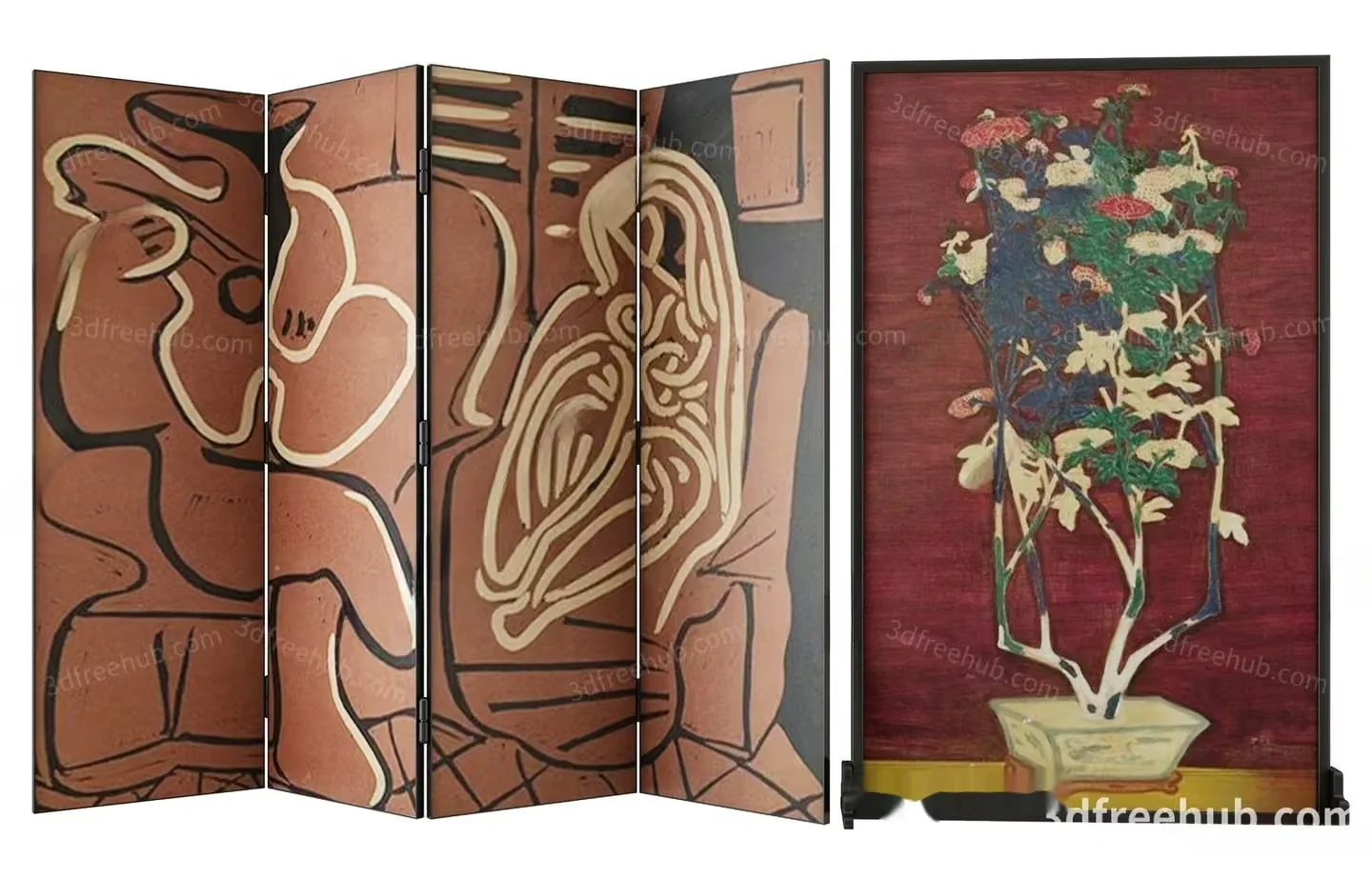 A Room Divider With Abstract Art On It 3D Model – 21867 – VRAY Render