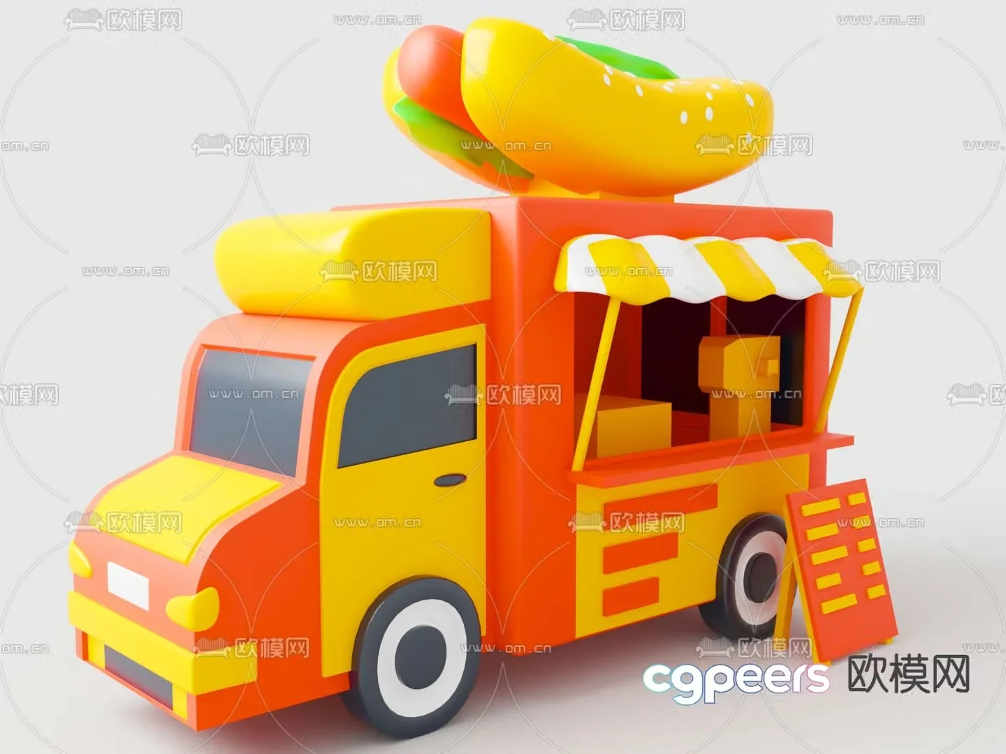Cartoon Toy Food Truck Cartoon Food Vending Truck 3D Model