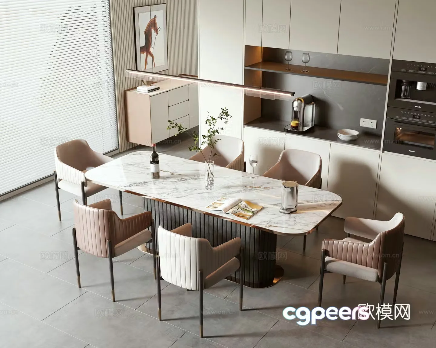 Simple European dining table and chair combination 3D model