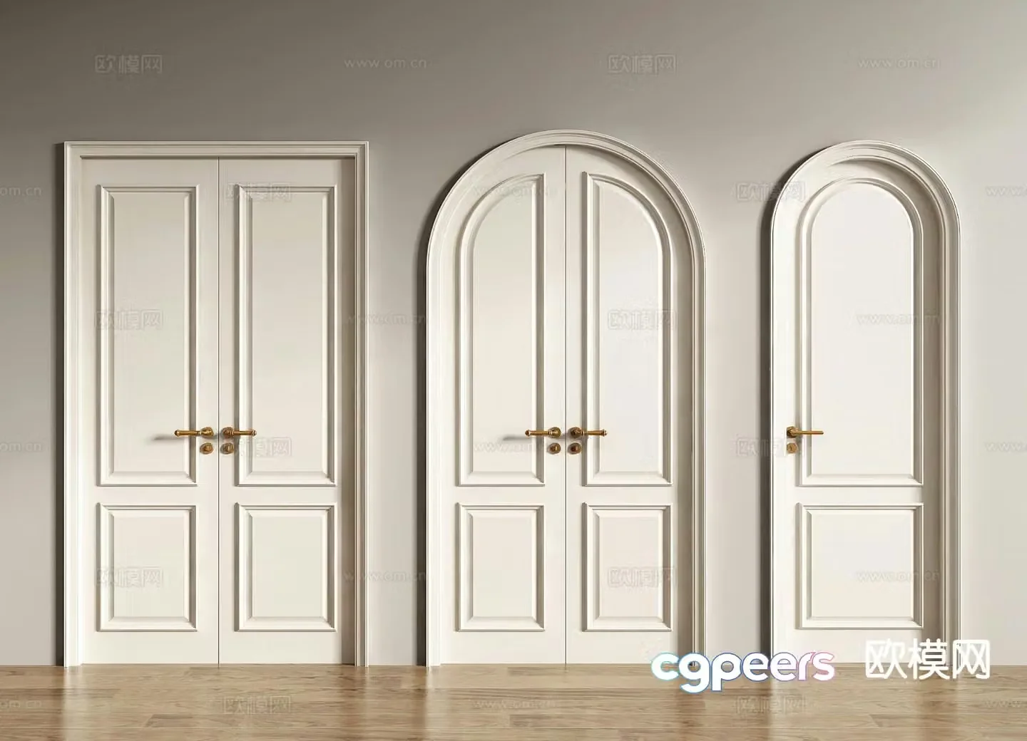 French door double door arched door 3d model