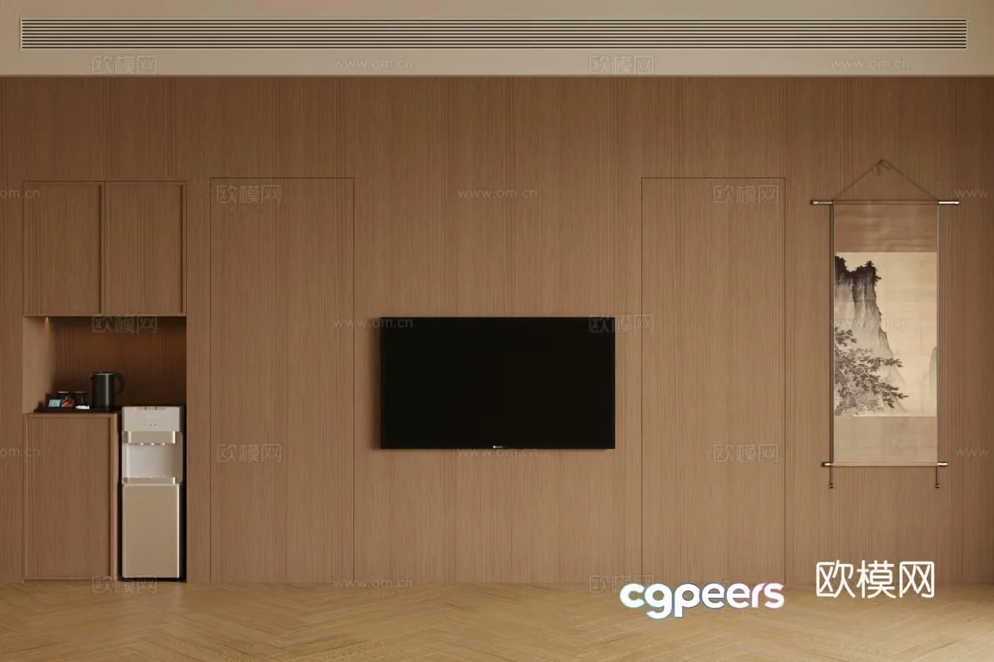 Hotel room background wall Hotel room Room room Room wall cloth Hotel room Wooden finish Hard packaging wall 3D model