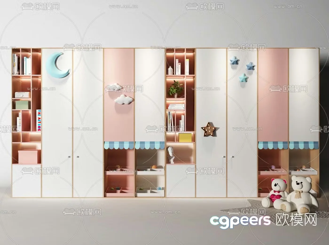 Nordic children’s bookcase decorative cabinet 3d model