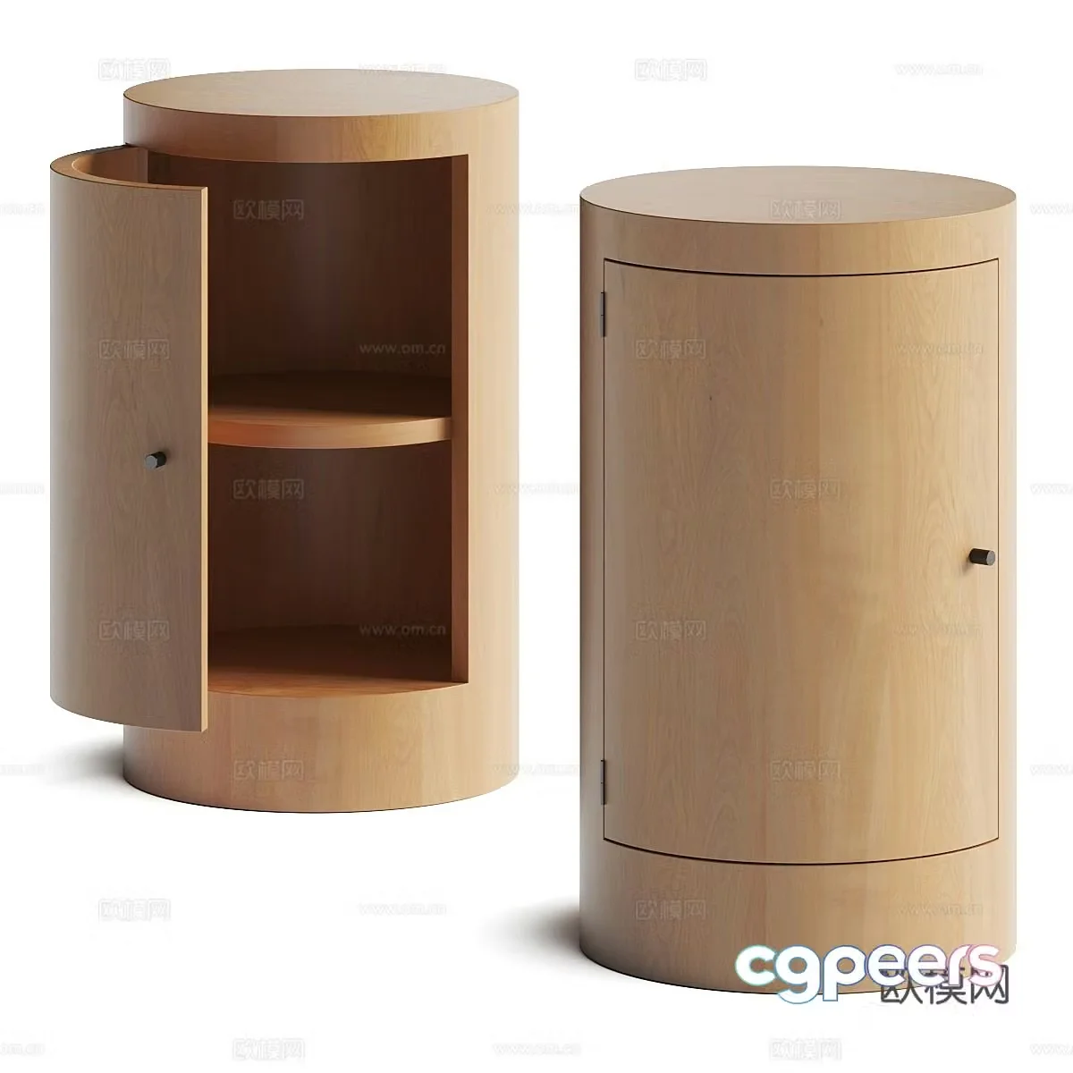 New Chinese style log round bedside table 3D model
